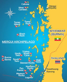 Carte de la croisière : de Khao Lak à l’archipel des Mergui