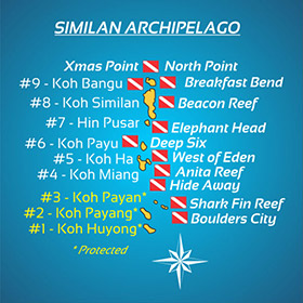 Carte Itinéraire de Plongée Archipel Iles Similan Thailande les Meilleures Destinations de Plongée - Richelieu Rock Koh Bon Tachai Iles Surin