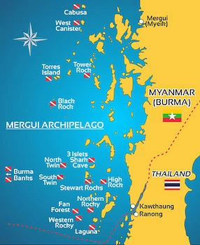 Diving Map Myanmar - The Best Diving Sites in Burma - Mergui Archipelago