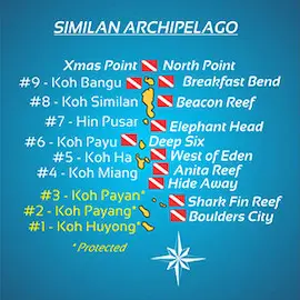 Similan Islands archipelago map - The best dive sites in Thailand