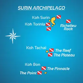 Diving map of the Surin Archipelago and Richelieu Rock - Best dive sites in Thailand