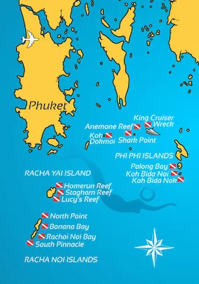 Southern Phuket Islands Diving Map - Best Phuket Dive Sites