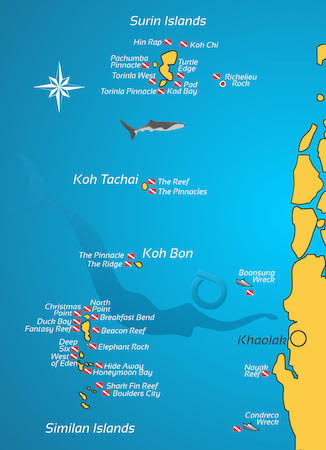 Similan Islands Diving Day Trips - Diving Map from Khao Lak